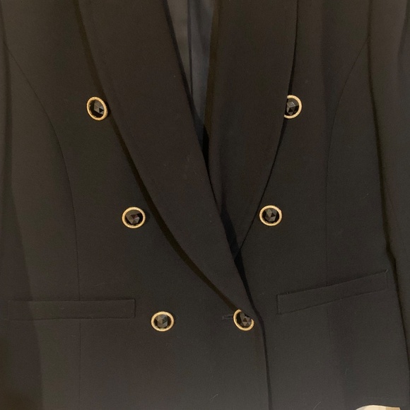 Jones New York Black Wool Shawl Collar Lined Double Breasted Blazer sz 10 - Picture 2 of 6